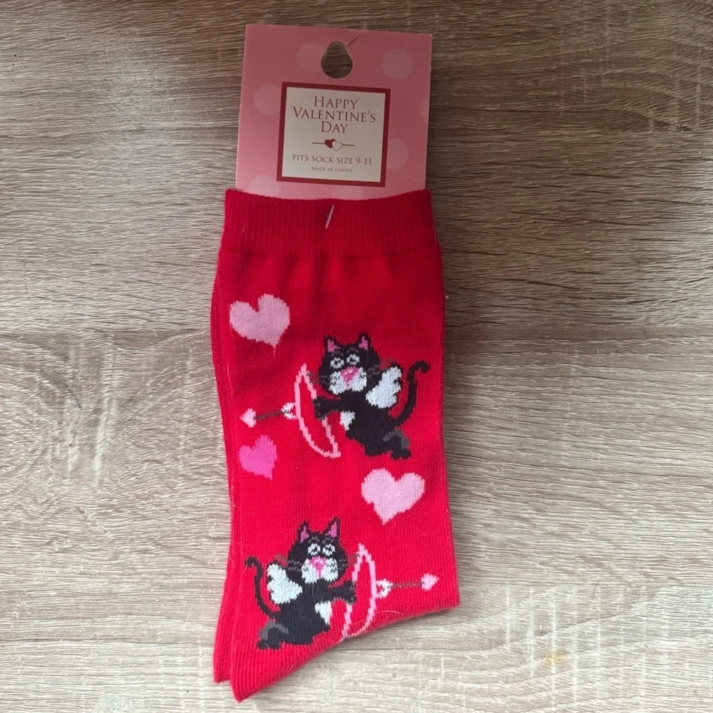 Red Valentine's Day Cat Socks